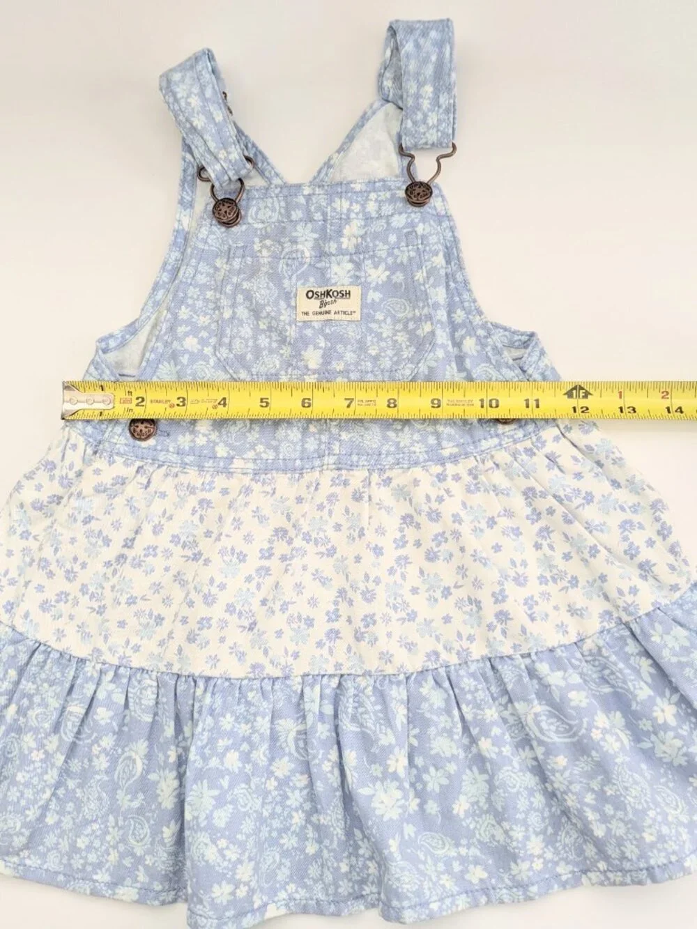 OshKosh B'gosh Girls (Size 3) Blue & White Floral Tiered Bib/Overall-Style Dress